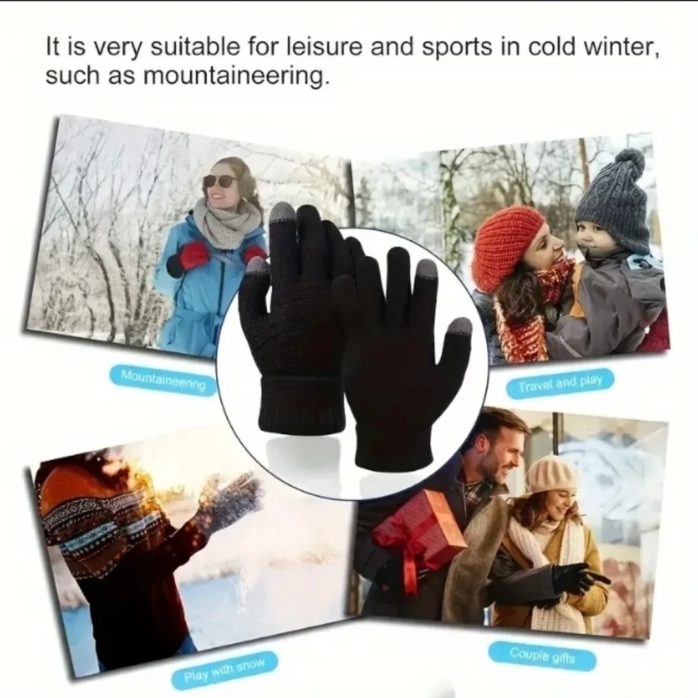 Black Knit Touchscreen Gloves. New